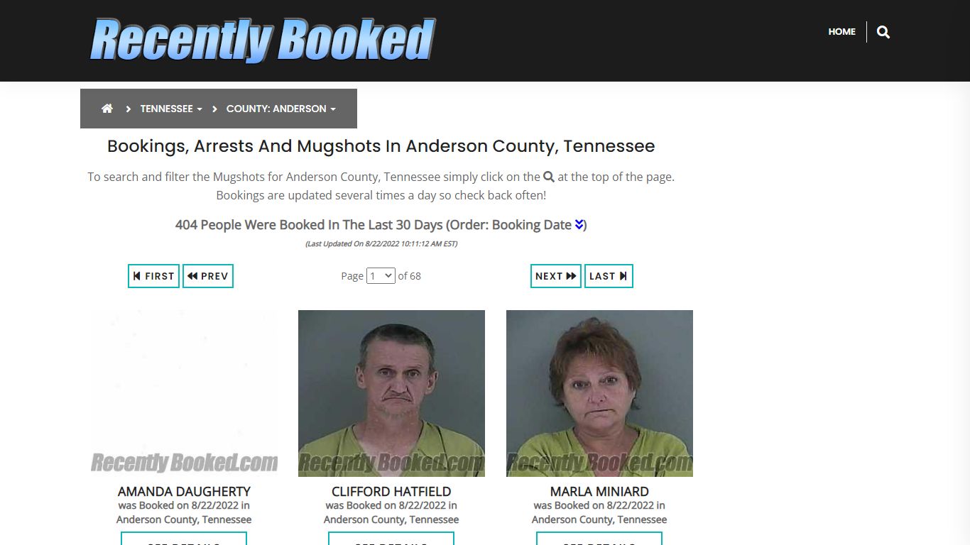 Bookings, Arrests and Mugshots in Anderson County, Tennessee